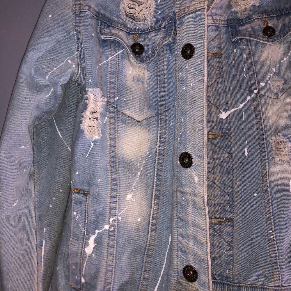 Rolling paper light blue jean jacket /splash paint